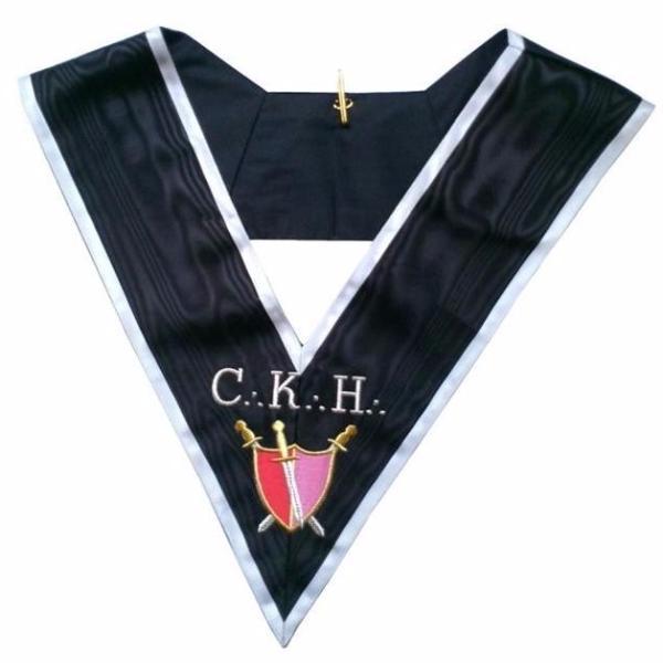 Grand Servant d'Armes 30th Degree French Collar - Black Moire with White Borders