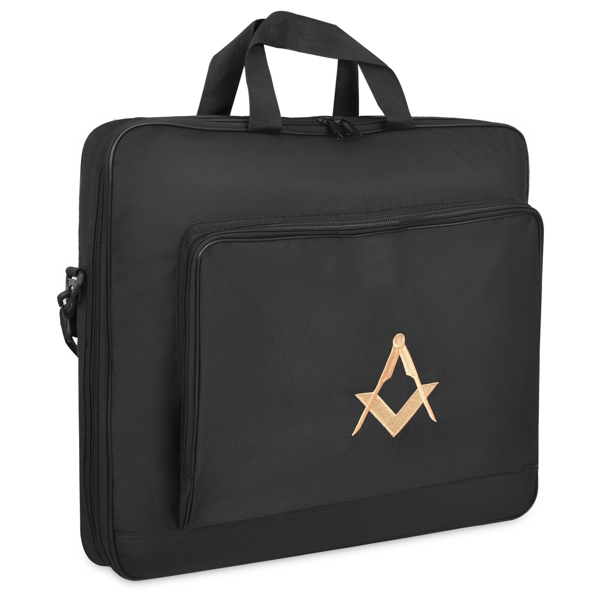 Master Mason Blue Lodge Apron Case - Black Cordura With Gold Square & Compass - Bricks Masons