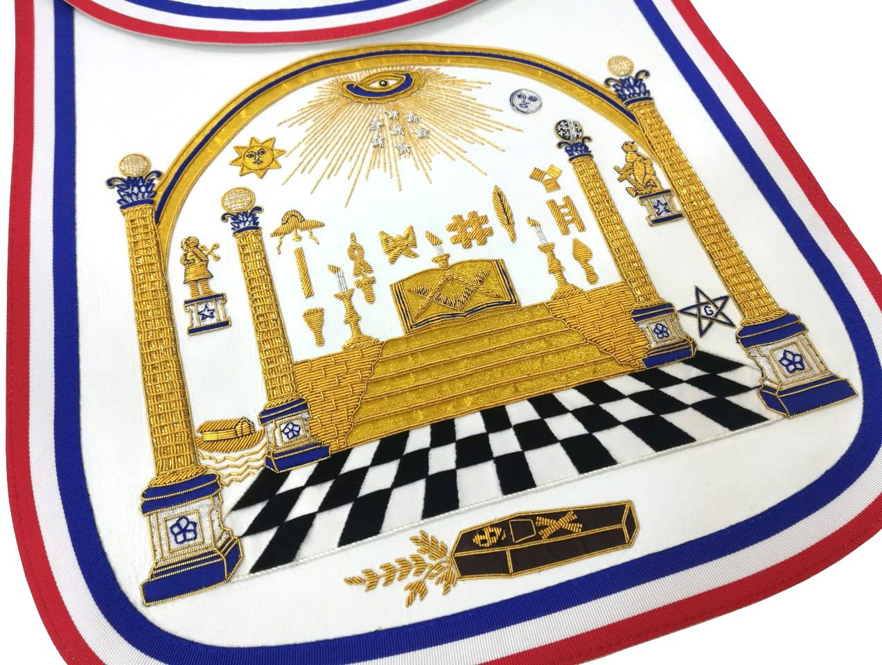 Master Mason Blue Lodge Apron - Hand Embroidered George Washington Masonic Apron - Bricks Masons