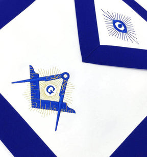 Master Mason Blue Lodge Apron - White & Blue Square & Compass G - Bricks Masons