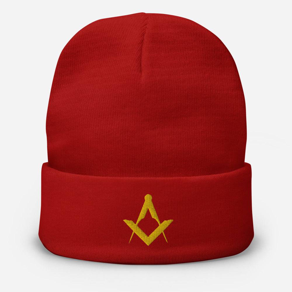 Master Mason Blue Lodge Beanie - Square and Compass Golden Embroidery - Bricks Masons