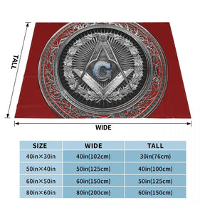 Master Mason Blue Lodge Blanket - Silver Square Compass Square Polyester & Cotton - Bricks Masons