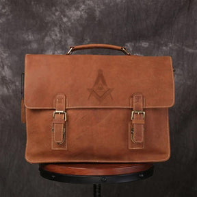 Master Mason Blue Lodge Briefcase - Handmade Leather - Bricks Masons