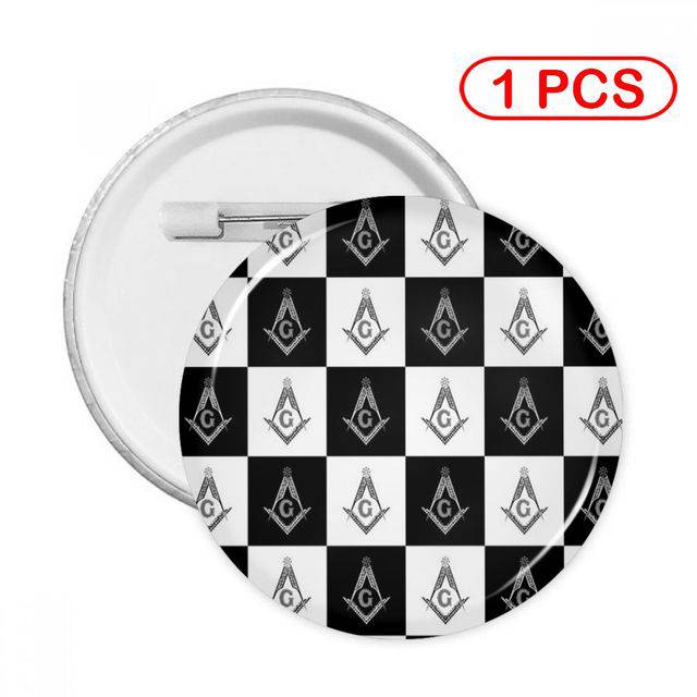 Master Mason Blue Lodge Brooch - Square and Compass G Checkered - Bricks Masons