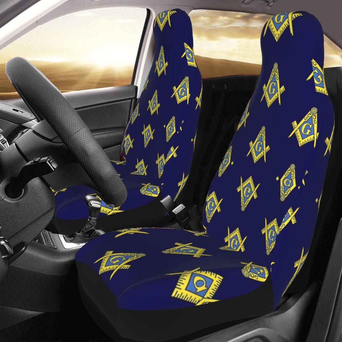 Master Mason Blue Lodge Car Seat Cover - Square and Compass G (2 Pieces) - Bricks Masons