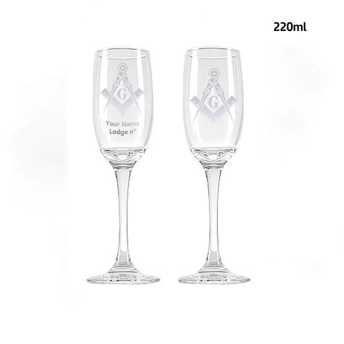 Master Mason Blue Lodge Champagne Flute - 2 Pieces Set - Bricks Masons