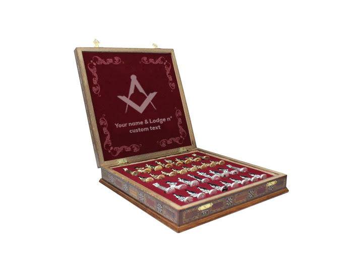 Master Mason Blue Lodge Chess Set - Wood Mosaic Pattern - Bricks Masons