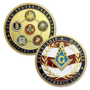 Master Mason Blue Lodge Coin - US Veteran Military Navy Marine Corps Air Force Army Coast Guard - Bricks Masons