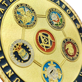 Master Mason Blue Lodge Coin - US Veteran Military Navy Marine Corps Air Force Army Coast Guard - Bricks Masons