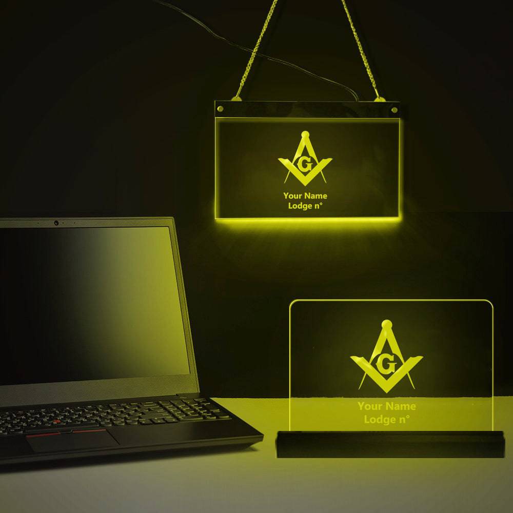 Master Mason Blue Lodge LED Sign - 3D Glowing light - Bricks Masons