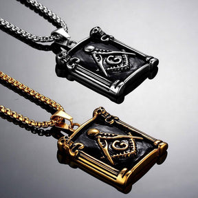 Master Mason Blue Lodge Necklace - Pillars Square Compass G - Bricks Masons