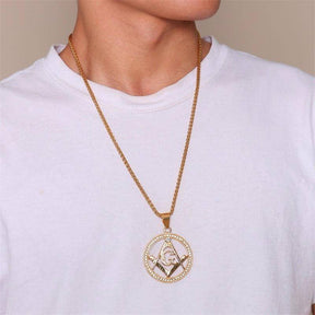 Master Mason Blue Lodge Necklace - Round Square Compass G - Bricks Masons