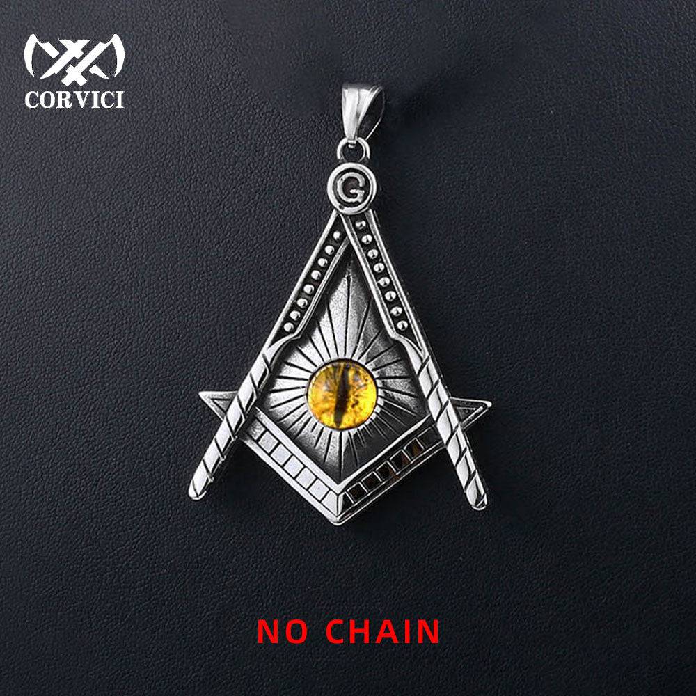 Master Mason Blue Lodge Necklace - Yellow Eye Stainless Steel - Bricks Masons