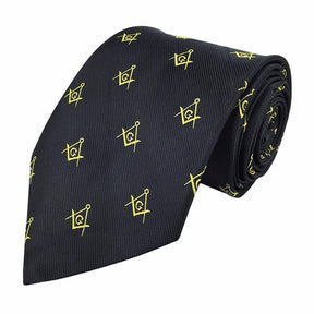 Master Mason Blue Lodge Necktie - Black & Gold Silk Square & Compass G - Bricks Masons