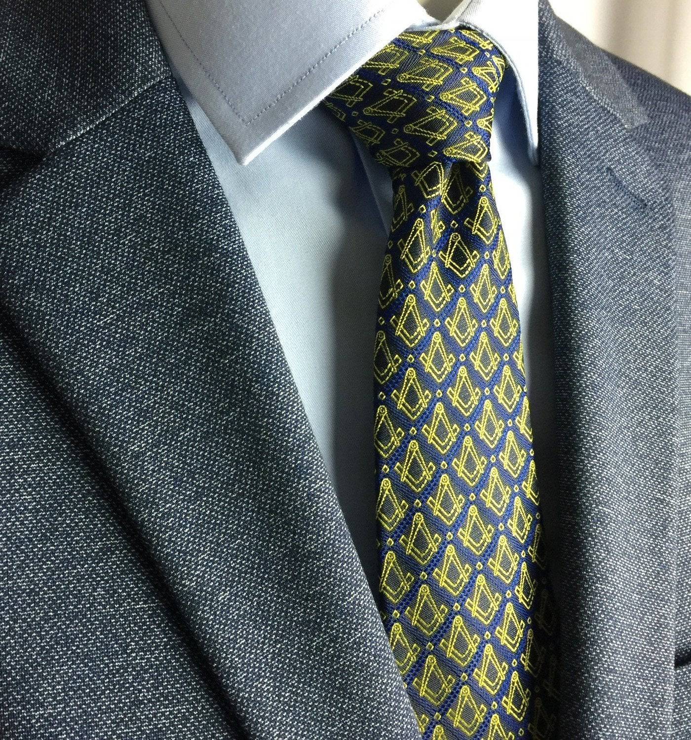 Master Mason Blue Lodge Necktie - Gold Square & Compass - Bricks Masons