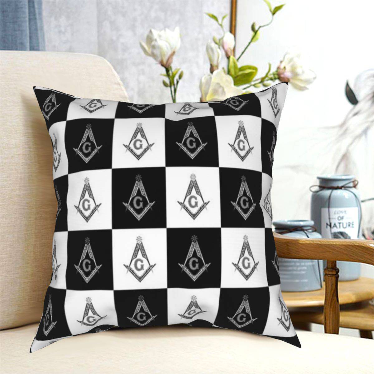 Master Mason Blue Lodge Pillowcase - Square and Compass G Pillow Cover - Bricks Masons