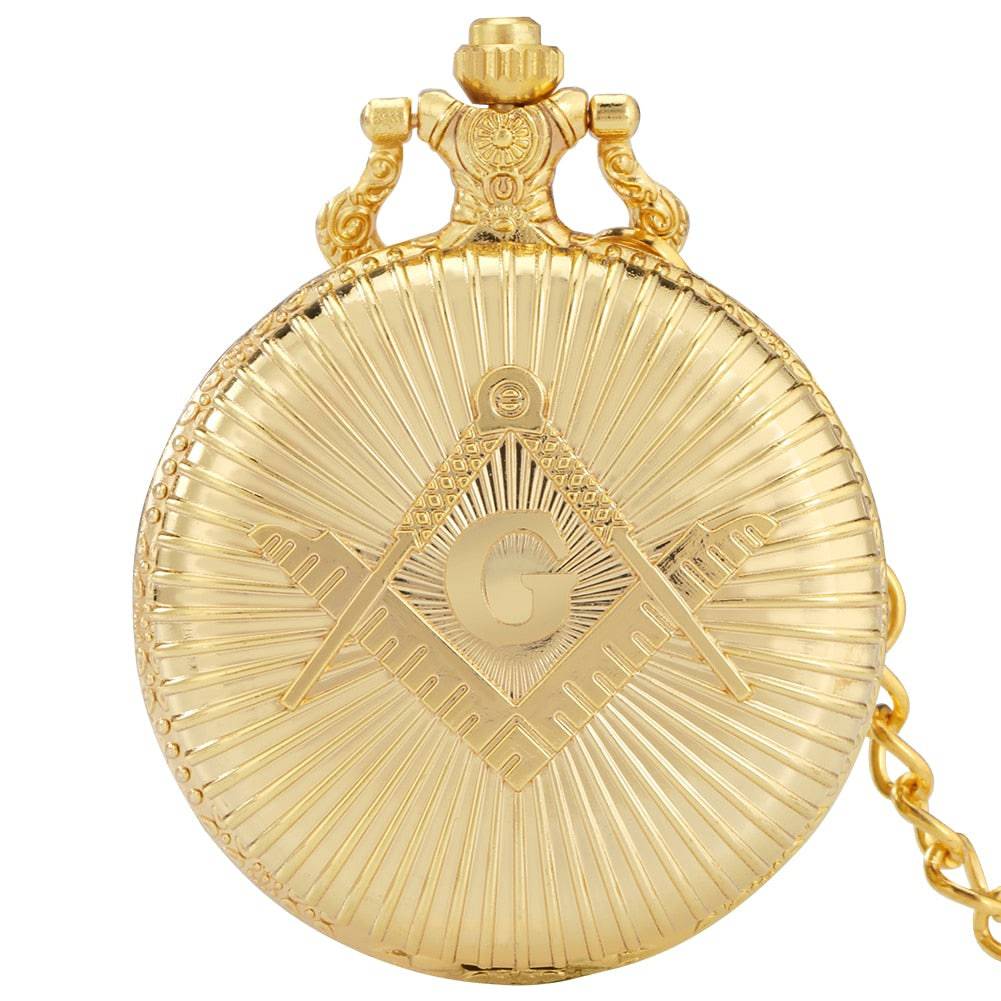 Master Mason Blue Lodge Pocket Watch - Square and Compass G Necklace (Golden & Bronze) - Bricks Masons