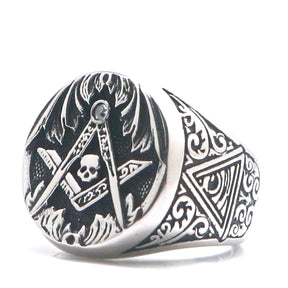 Master Mason Blue Lodge Ring - 316L Stainless Steel With Skull - Bricks Masons