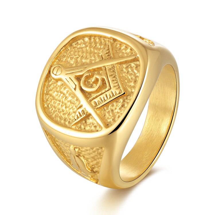 Master Mason Blue Lodge Ring - All Gold Stainless Steel - Bricks Masons