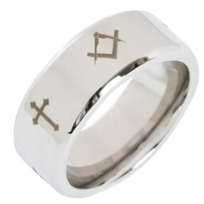 Master Mason Blue Lodge Ring - Beveled Silver Cross - Bricks Masons