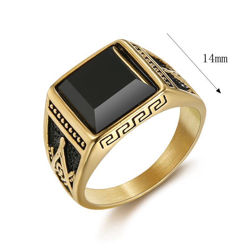 Master Mason Blue Lodge Ring - Black Stone Titanium Gold & Silver Color - Bricks Masons