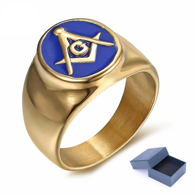 Master Mason Blue Lodge Ring - Gold & Blue Stainless Steel - Bricks Masons