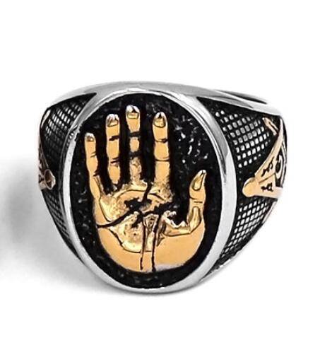 Master Mason Blue Lodge Ring - Hand Palm Stainless Steel - Bricks Masons