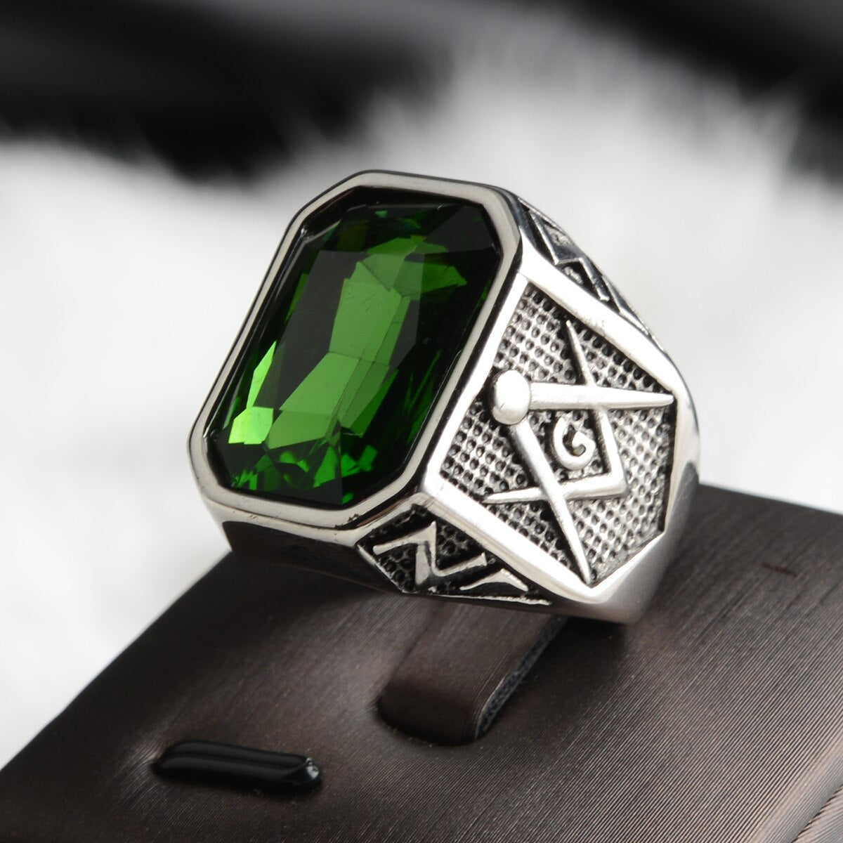 Master Mason Blue Lodge Ring - Large Stone Various Colors - Bricks Masons