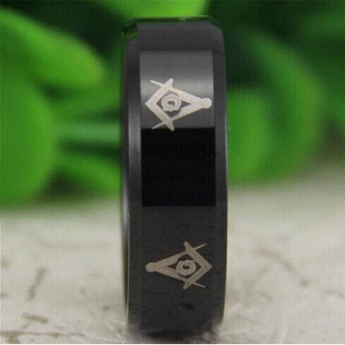 Master Mason Blue Lodge Ring - Reverse Comfort Fit Tungsten Personalizable - Bricks Masons