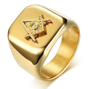 Master Mason Blue Lodge Ring - Square Compass G Gold Color - Bricks Masons