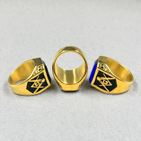 Master Mason Blue Lodge Ring - Stainless Steel With Various Stone Colors - Bricks Masons