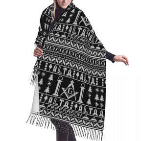 Master Mason Blue Lodge Scarf - Soft Material Printed With Tassels - Bricks Masons