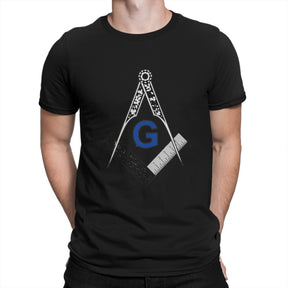 Master Mason Blue Lodge T-shirt -  Black White Blue Polyester Square & Compass G - Bricks Masons