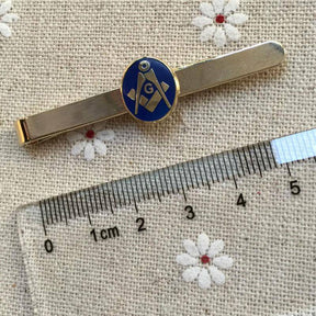 Master Mason Blue Lodge Tie Bar - Blue & Gold Round Symbol - Bricks Masons