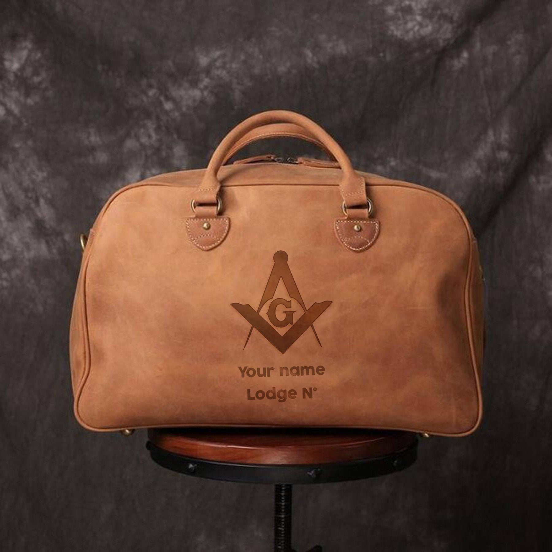 Master Mason Blue Lodge Travel Bag - Dark Brown & Camel - Bricks Masons