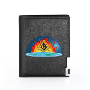 Master Mason Blue Lodge Wallet - Freemasonry The Earth Is Flat Black & Brown - Bricks Masons