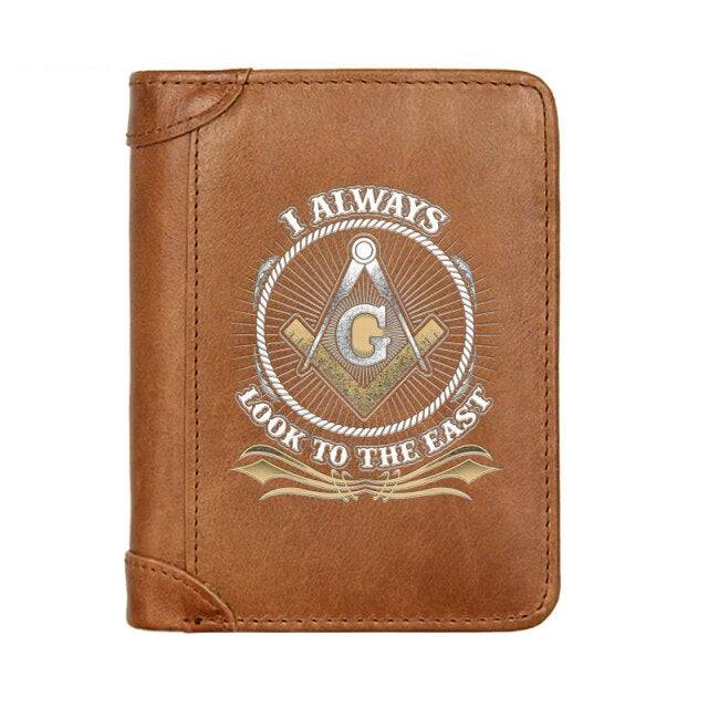 Master Mason Blue Lodge Wallet - Genuine Leather I Always Look to East - Bricks Masons