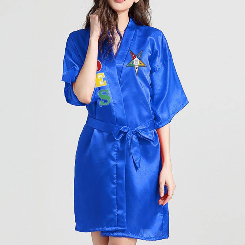 OES Bathrobe - Blue, Black, White - Bricks Masons