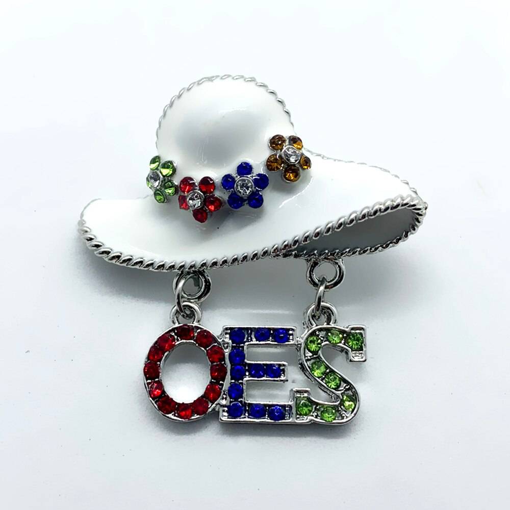 OES Brooch - White & Silver Metal - Bricks Masons