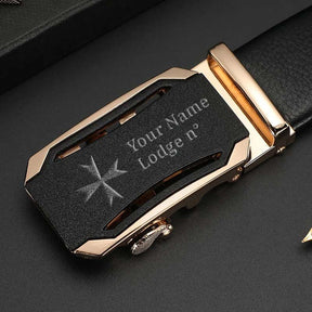 Order Of Malta Commandery Belt - Black Leather - Bricks Masons