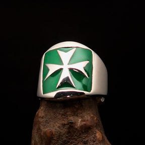Order of Malta Ring - Silver & Green Sterling Silver Cross - Bricks Masons
