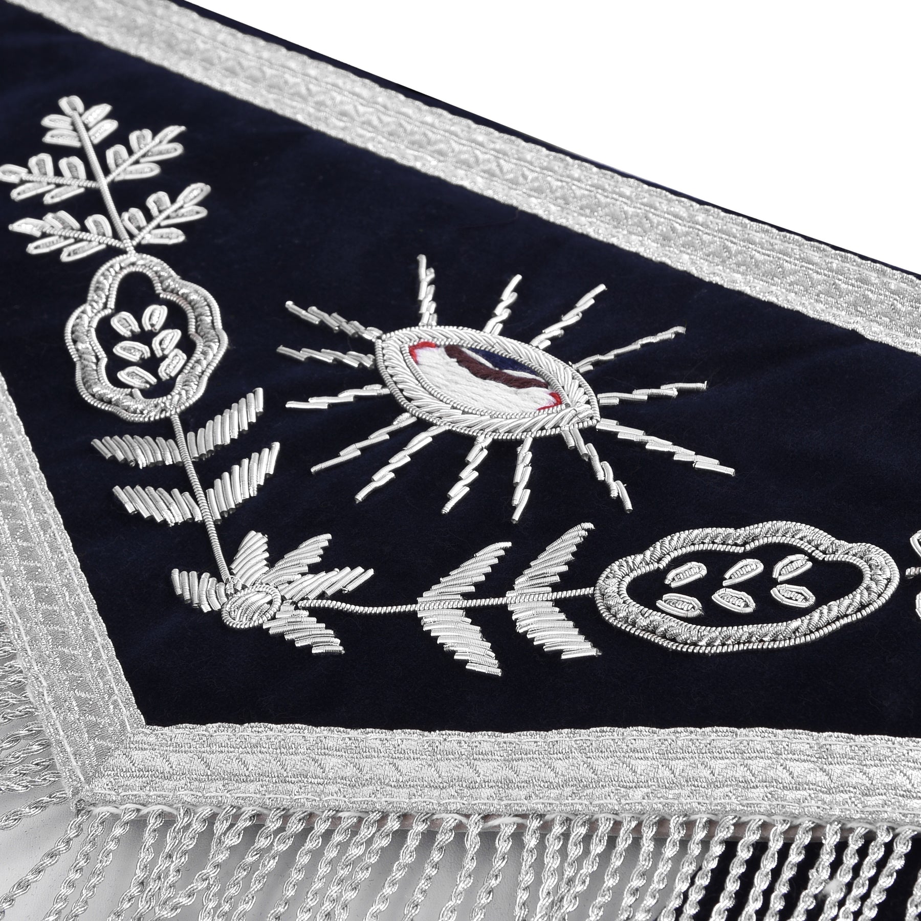 Organist Blue Lodge Officer Apron - Dark Blue With Silver Hand Embroidery Bullion - Bricks Masons