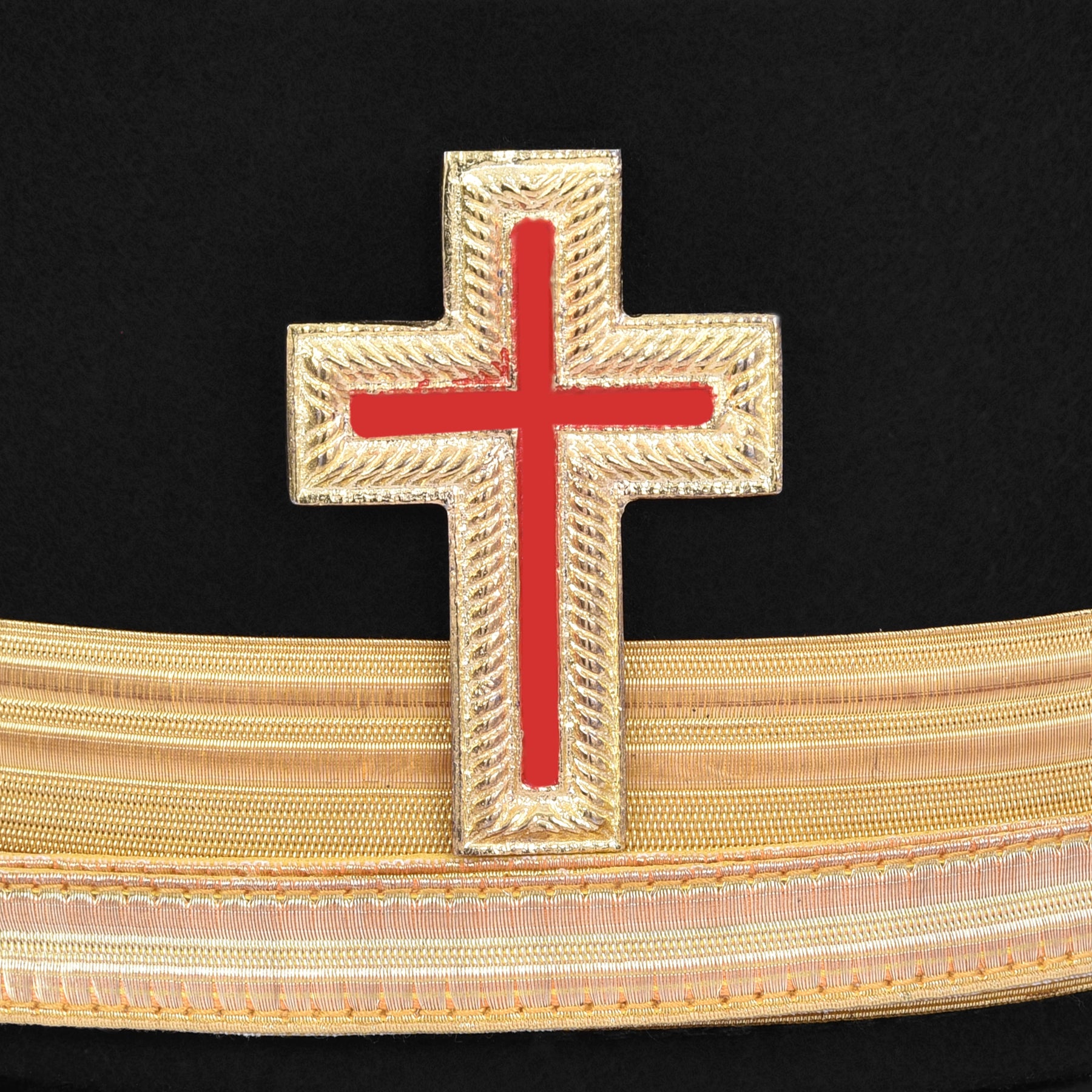 Past Commander Knights Templar Commandery Fatigue Cap - Gold Metal Embroidered with Vinework - Bricks Masons