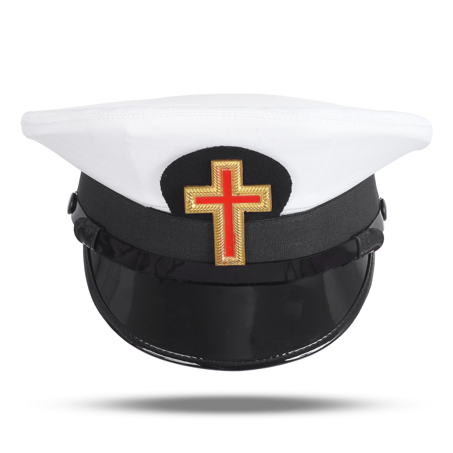 Past Commander Knights Templar Commandery Fatigue Cap - Red Cross With Black Chin Strap - Bricks Masons
