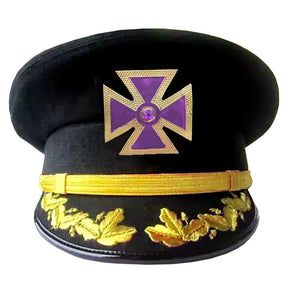 Knights Templar Commandery Fatigue Cap - Purple Metal Cross With Strap & Embroidery (Gold/Silver) - Bricks Masons