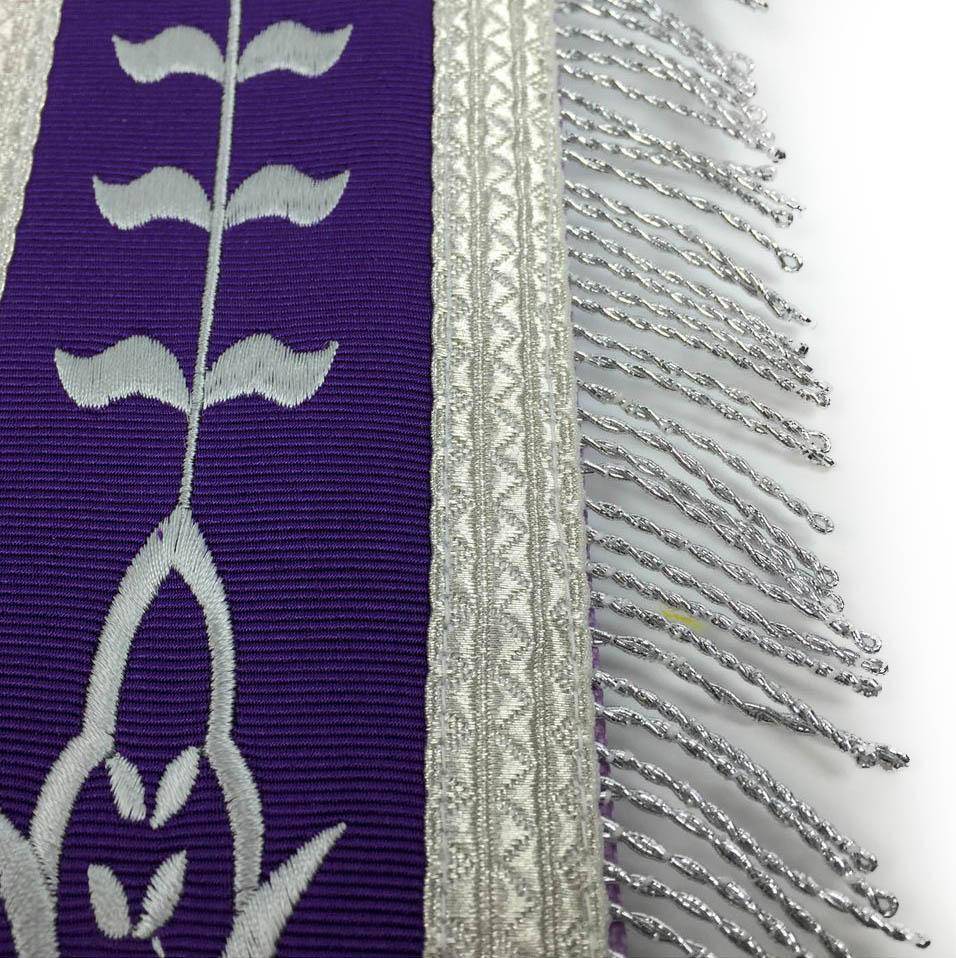 Past Master Blue Lodge Apron - White & Purple with Silver Embroidery - Bricks Masons