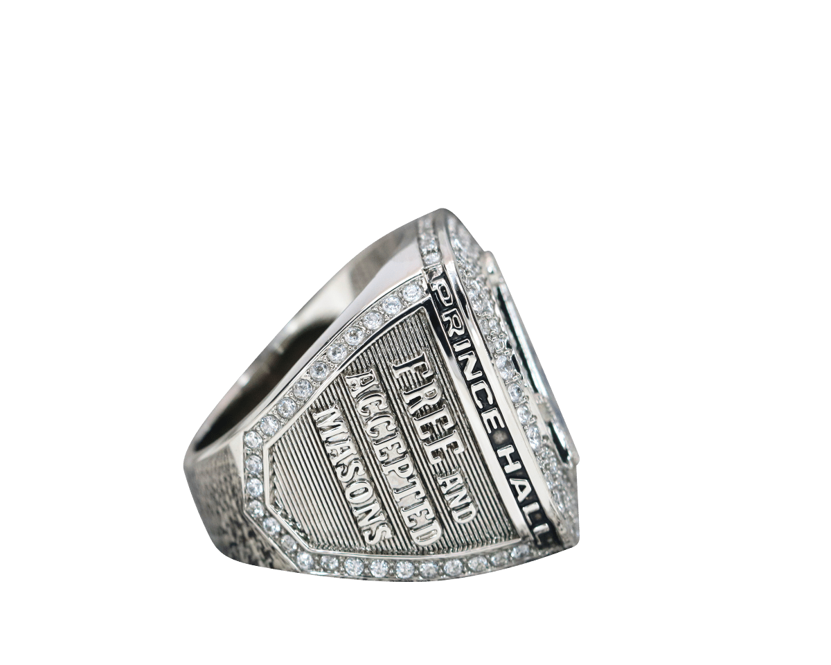 Master Mason Blue Lodge Ring - Prince Hall White Gold Plated - Bricks Masons