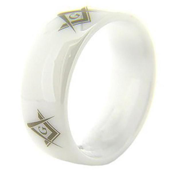 Master Mason Blue Lodge Ring - White Dome Ceramic