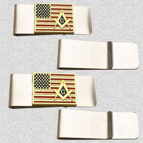 Master Mason Blue Lodge Money Clip - Square and Compass G American Flag Credit Card Holder