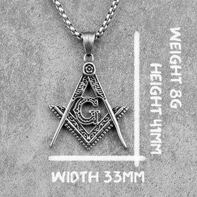 Master Mason Blue Lodge Necklace - Square and Compass G Stainless Steel